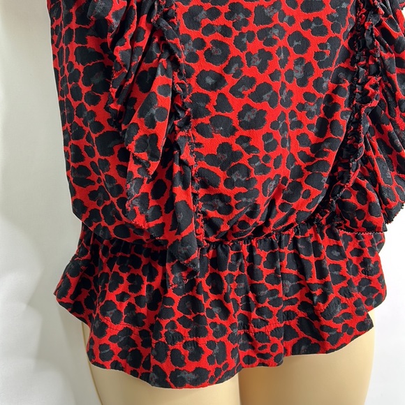 Zadig & Voltaire Tibo red leopard ruffle peplum top - Picture 3 of 9